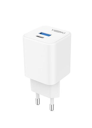 Сетевое зарядное устройство yoki forcegan yk-gan65fac 1 type-c + 1 usb 65w белый