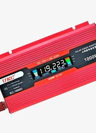 Преобразователь тока, напряжения, инвертор power inverter ukc kc-1000d, lcd дисплей, 1000w от аккумулятора 12v-220v