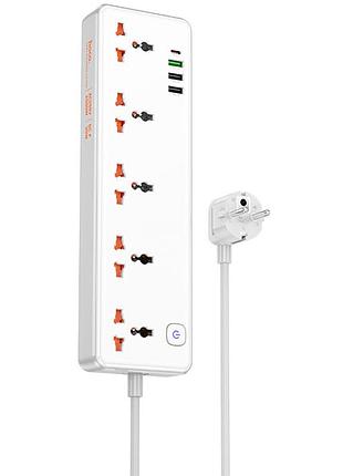 Подовжувач hoco ac14a rico pd30w (3usb-a/1c/5xsocket) (1.5m) white