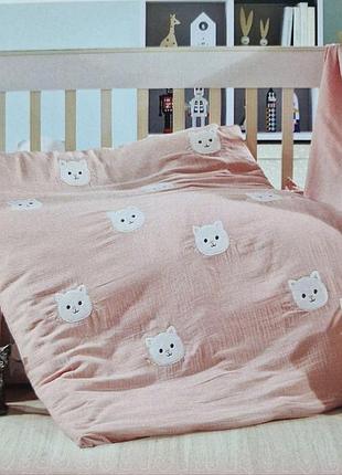 Комплект постільної білизни мусліновий 110х150 сotton area cat pink