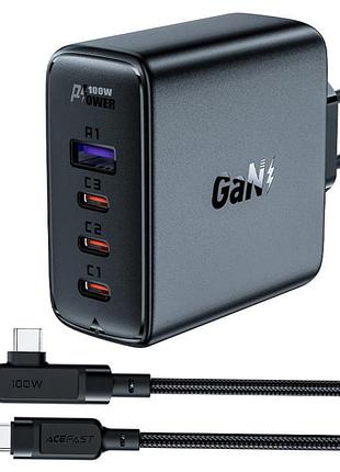 Сзу acefast a37 pd100w+qc3.0 gan (1usb-a/3c) + кабель type-c to type-c 2m black