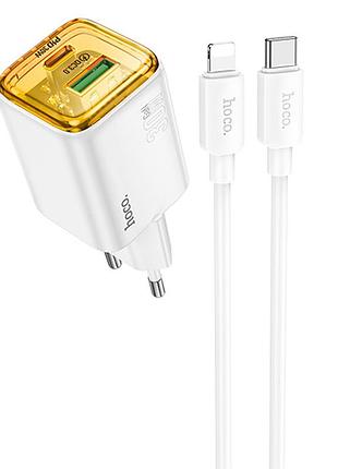 Сзу hoco n53 monsoon pd30w+qc3.0 (1usb-a/1c) + кабель type-c to lightning white