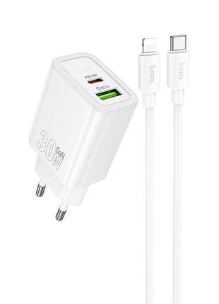 Сзу hoco n63 gentle pd30w+qc3.0 (1usb-a/1c) + кабель type-c to lightning white