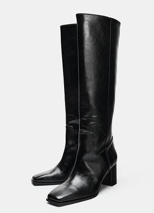Сапоги черные женские на массивных каблуках zara new