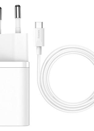 Сзу baseus super si quick charger pd25w (1usb-c) + кабель type-c to type-c (tzccsup-l) белый