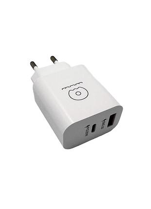 Сетевое зарядное устройство wuw-c172 20w pd usb-c + usb qc3.0 18w black