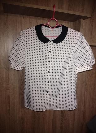 Блуза блузка кофта debenhams шёлковая белая в горошек 48 (l)