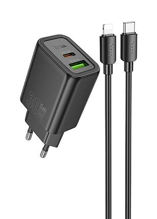 Сзу hoco n63 gentle pd30w+qc3.0 (1usb-a/1c) + кабель type-c to lightning black