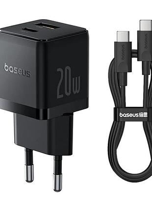 Сзу baseus palm fast charger pd20w+qc3.0 (1usb-a/1c) + кабель type-c to type-c (p10111608) cluster black