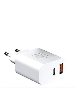 Сетевое зарядное устройство wuw-c172 20w pd usb-c + usb qc3.0 18w white