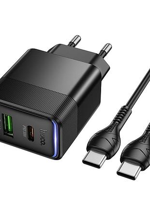 Сетевое зарядное устройство hoco cs112a 1usb/1usb-c qc/pd 30w+type-c to type-c чорний