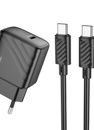 Комплект зарядного устройства hoco cs22a value 1usb-c pd/qc 30w с кабелем type-c to type-c black