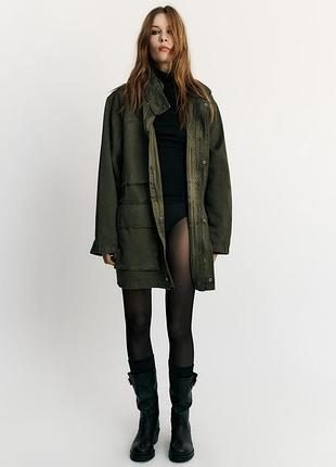 Куртка жіноча хакі з високим коміром та кишенями zara new