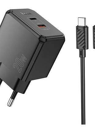 Сетевое зарядное устройство hoco cs16a dual port разъемы type-c, lightning,поддержка быстрой зарядки pd/qc 20w и технологии pps в