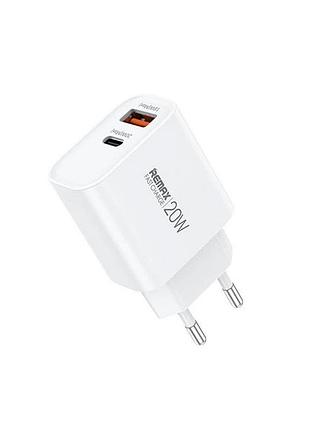 Мережевий зарядний пристрій remax kiddy series 20w a+c fast charger rp-u120 eu-white