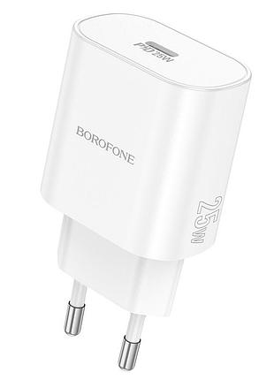 Зарядное устройство borofone ba82a 1usb-c pd/qc 25w (5v/3a) диапазон напряжения: 100-240v (ac, 50/60hz, 0.6a макс.) white