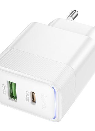 Сетевое зарядное устройство hoco cs112a 1usb/1usb-c qc/pd 30w білий