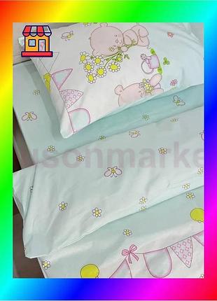 Bs дитячий комплект постільної best mix білизни ecotton 110х140 см блакитний ведмедик для немовлят та bas77/n