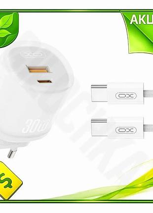 Ve зарядний пристрій xo 30w new version 1usb-a 1usb-c для смартфонів і планшетів з type-c кабелем біли n6w_ver
