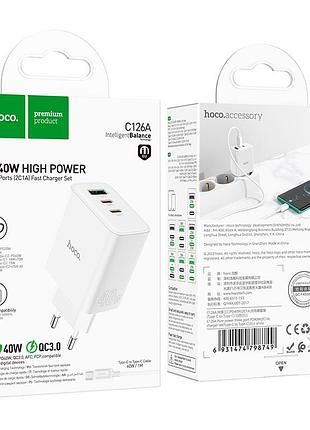 Мережевний зарядний пристрій hoco c126a pure power 40w /pd20w+qc3.0 /1*usb+2*type-c