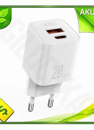 Ve зарядний пристрій xo білий new version 1usb-a 1usb-c для смартфонів і планшетів швидка зарядка 20вт n6w_ver