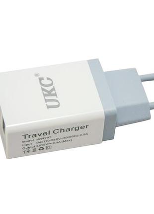 Мережевий зарядний пристрій ukc fast charge ar 001 з 2 usb-портами 5v 2.4a