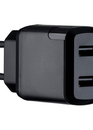 Зарядний пристрій hoco n7 dual port 2.1a чорний протиударний для смартфонів