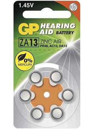 Батарейка для слухового апарату za13-d6 pr48 da13x zinc air button cell 6шт (блістер) тм gp