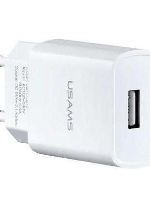 Зарядний пристрій usams cc075 t18 usb 2.4 a для смартфонів біле