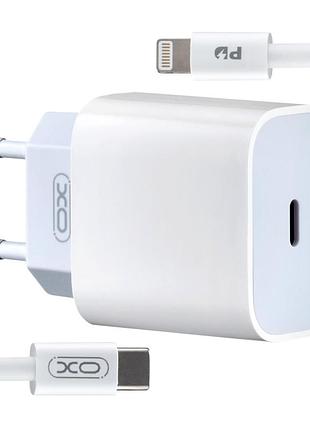 Зарядное устройство xo l77 eu 20w с lightning кабелем для iphone белый противоударный usb type-c