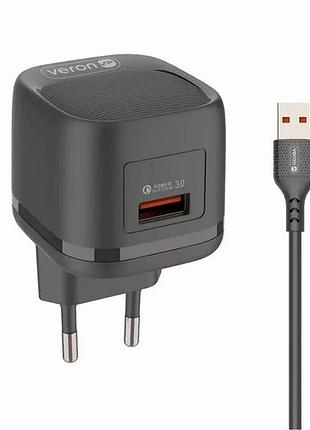 Зарядний пристрій 18w usb для смартфонів швидке одно портове чорне для поїздок і роботи