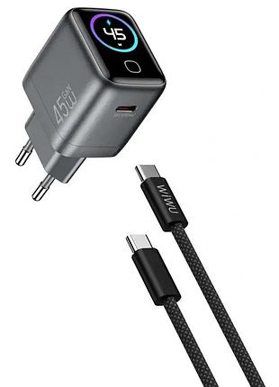 Сетевое зарядное устройство wiwu chg500 voyager pd45w (type-c) + кабель type-c to type-c - grey