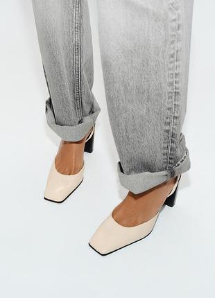 Туфли женские белые без задников широкие каблуки zara new