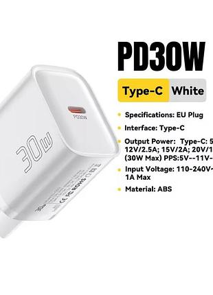 30w зарядний пристрій essager з type-c зі швидким заряджанням pd qc 3.0 із синім індикатором роботи арт. 08282