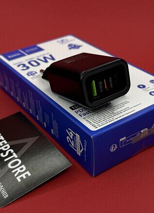 Сзу блок в розетку hoco n63 usb+type-c gan pd30w черный прозрачный для samsung oppo xiaomi iphone быстрая зарядка