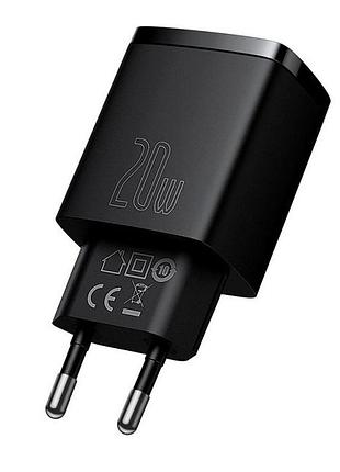 Зарядний пристрій baseus compact quick charger 20 w usb type-a usb type-c чорний