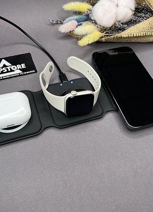 Беспроводное зу 3 в 1 для смартфона наушников часов складная магнитная зарядка черная