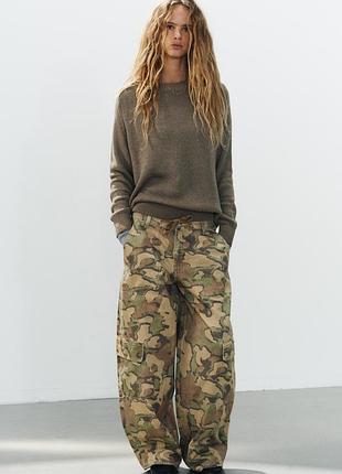 Брюки-карго женские оверсайз камуфляж zara new