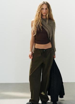 Штани-карго жіночі оверсайз темні хакі zara new