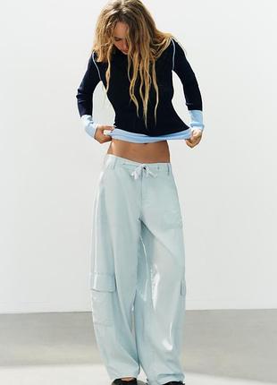 Брюки-карго женские оверсайз светло-синие zara new