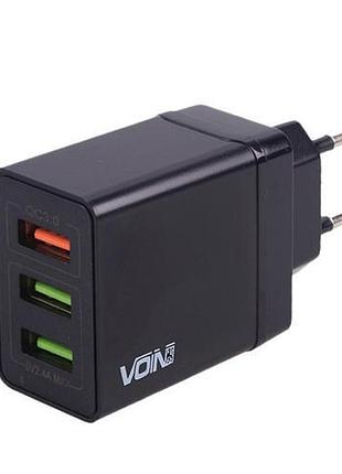 Сетевое зарядное устройство voin 30w, 3 usb, qc3.0 (port 1-5v*3a/9v*2a/12v*1.5a. port 2/3-5v2.4a)