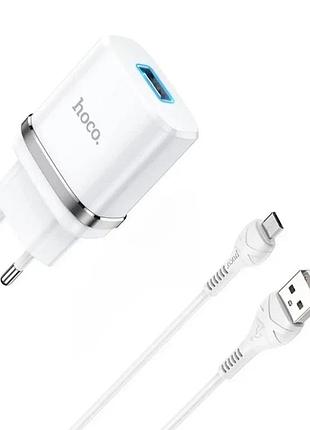 Зарядний пристрій hoco 220 в usb qc 3.0 з кабелем usb micro usb c12q smart білий