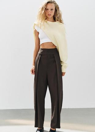 Брюки женские коричневые в полоску balloon zara new