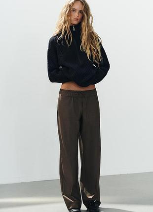 Брюки женские коричневые с поясом на шнурке zara new
