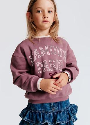 Теплый свитшот h&amp;m на флисе «l'amour paris» | утепленная кофта для девочки
