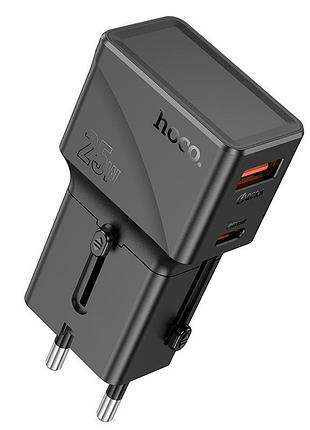 Адаптер сетевой hoco ac24 mini universal travel charger usb/usb type-c 20w/3a black