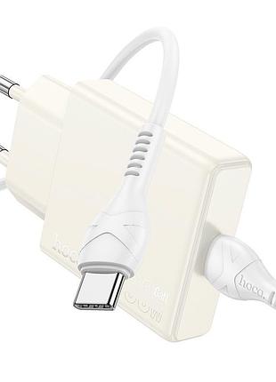 Сетевое зарядное устройство hoco type-c to type-c cable biscuit single port charger n44 30вт usb-c белый