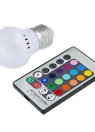 Светодиодная e27 led rgb 5вт лампа, 16 цветов с пультом ду
