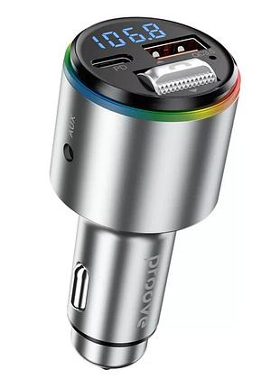 Зарядный адаптер для авто proove fm launcher 30 вт, порты usb-c и usb-a, fm-передатчик, bluetooth, rgb подсветка, silver