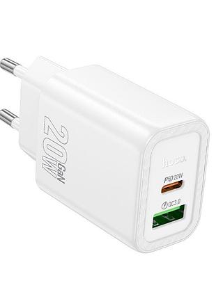 Зарядное устройство hoco n61 gentle, usb-c+usb-a, быстрая зарядка power delivery/quick charge, белый